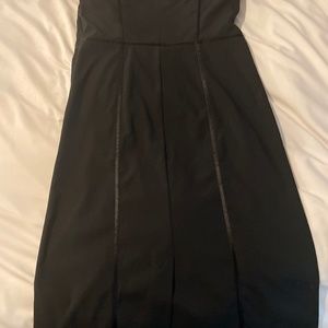 Black mid-length strapless dress